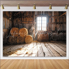Lofaris Sunlit Rustic Barn Photography Backdrop with Hay Bales and Wood Walls Warm Countryside Studio Background for Farm Theme Portrait
