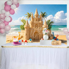 Lofaris Sunny Beach Sandcastle Photography Backdrop for Summer Vacation Vibrant Beach Balls and Photo Studio Background Decor