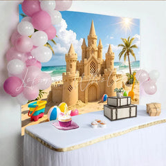 Lofaris Sunny Beach Sandcastle Photography Backdrop with Palm Trees and Ocean Summer Vacation Background for Kids Photoshoot