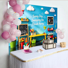 Lofaris Sunny Day Playroom Kids Photography Backdrop with Colorful Toys Vibrant Blue Wall Background for Studio Photoshoots