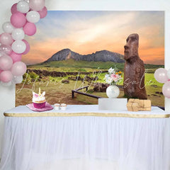Lofaris Sunset Easter Island Moai Statue Mountain Backdrop Ancient Historic Ruins Landscape Photography Background