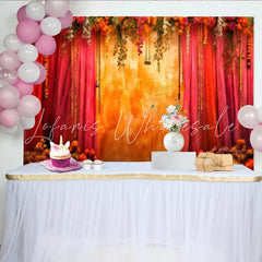 Lofaris Sunset Floral Stage Backdrop Warm Orange Textured Wall and Hanging Garden Vines Party Banner