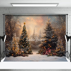 Lofaris Sunset Sky Xmas Trees Forest Christmas Vibe Backdrop