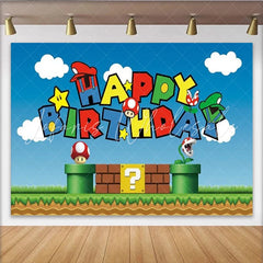 Lofaris Super Mario Bros Inspired Happy Birthday Backdrop Classic Video Game Pixel World Arcade Party Decor for Boys