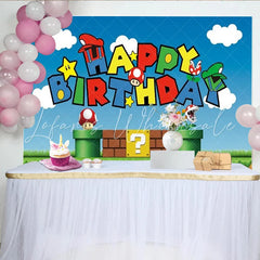 Lofaris Super Mario Bros Inspired Happy Birthday Backdrop Classic Video Game Pixel World Arcade Party Decor for Boys