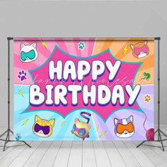 Lofaris Superhero Cat Birthday Backdrop Comic Pop Art Kitten Party Decoration Pink Blue Burst Happy Birthday Banner Photo Background