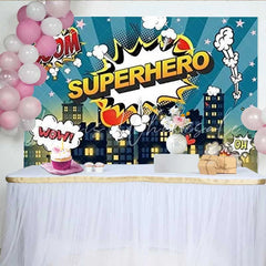 Lofaris Superhero Comic City Birthday Backdrop Pop Art Skyline Boom Pow Party Decoration Night Building Happy Birthday Banner Photo