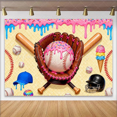 Lofaris Sweet Baseball Birthday Backdrop with Pink Frosting and Sprinkles Fun Sports Theme Photography Background for Party