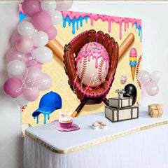 Lofaris Sweet Baseball Birthday Backdrop with Pink Frosting and Sprinkles Fun Sports Theme Photography Background for Party