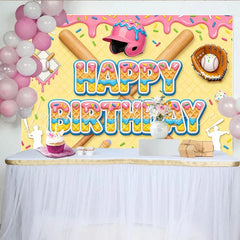 Lofaris Sweet Baseball Birthday Backdrop with Pink Helmet and Bats Colorful Sprinkles Photo Background for Boys’ Sports Theme Party