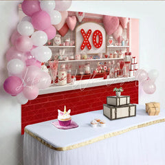 Lofaris Sweet Candy Shop with Red and Pink Hearts XO Sign Party Backdrop Valentine’s Day Love Celebration
