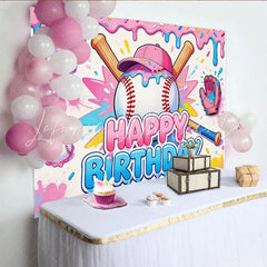 Lofaris Sweet Cartoon Baseball Birthday Backdrop with Pink Blue Drips and Sprinkles Vibrant Sports Background for Kids Party Decor