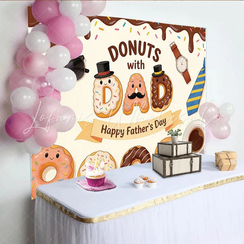 Lofaris Sweet Cartoon Donuts with Dad Happy Father’s Day Backdrop Adorable Party Decor for Dad’s Special Celebration