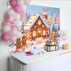 Lofaris Sweet Gingerbread House Christmas Backdrop with Candy and Snow Winter Wonderland Background for Holiday Party Decoration