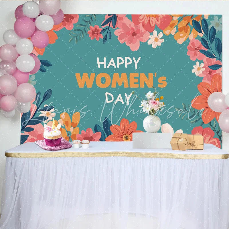 Lofaris Teal Floral Womens Day Backdrop Coral and Peach Flower Frame International Womens Day Celebration
