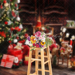 Lofaris Teddy Bear Dark Brown Wooden House Christmas Backdrop