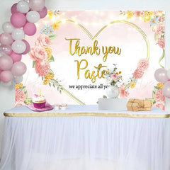 Lofaris Thank You Pastor Backdrop Pink Floral Heart with String Lights for Minister Appreciation Day