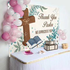 Lofaris Thank You Pastor Cross Bible Floral Backdrop Church Appreciation Event Decorations Photography Background