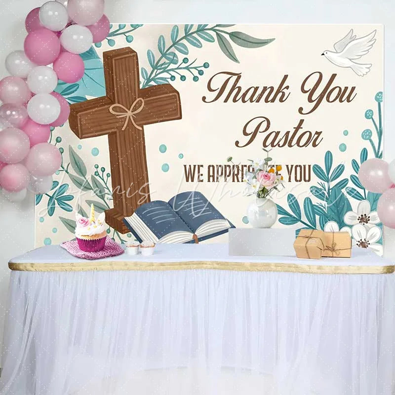 Lofaris Thank You Pastor Cross Bible Floral Backdrop Church Appreciation Event Decorations Photography Background