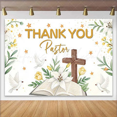 Lofaris Thank You Pastor Cross Bible Lily Dove Backdrop Church Appreciation Event Decorations Photography Background