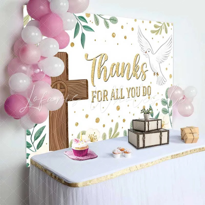 Lofaris Thanks For All You Do Cross Dove Floral Backdrop Church Appreciation Event Decorations Photography Background