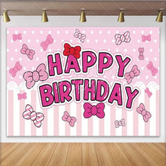 Lofaris Toile de fond joyeux anniversaire rose à pois et rayures avec nœuds papillon pour fête de fille