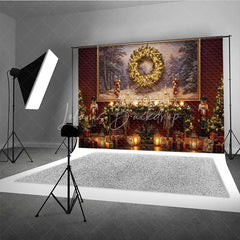 Lofaris Traditional Christmas Photography Backdrop Red Wall with Nutcrackers and Wreath Holiday Mini Session Background
