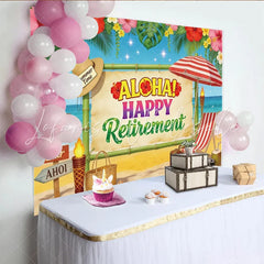 Lofaris Tropical Aloha Happy Retirement Backdrop with Beach and Summer Vibes Vibrant Party Background for Celebration Photoshoot Decor