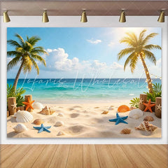 Lofaris Tropical Beach Photography Backdrop with Palm Trees and Ocean Sunny Seashore Background for Summer Party Decor.