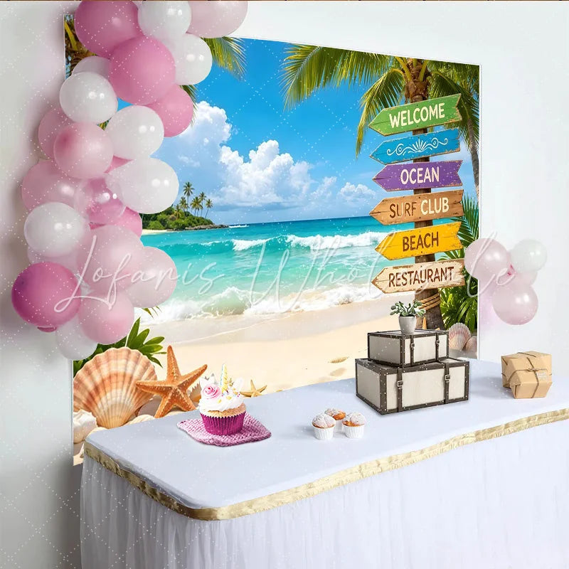 Lofaris Tropical Beach Photography Backdrop with Palm Trees and Ocean Waves Summer Vacation Studio Background for Photoshoot
