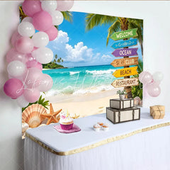 Lofaris Tropical Beach Photography Backdrop with Palm Trees and Ocean Waves Summer Vacation Studio Background for Photoshoot