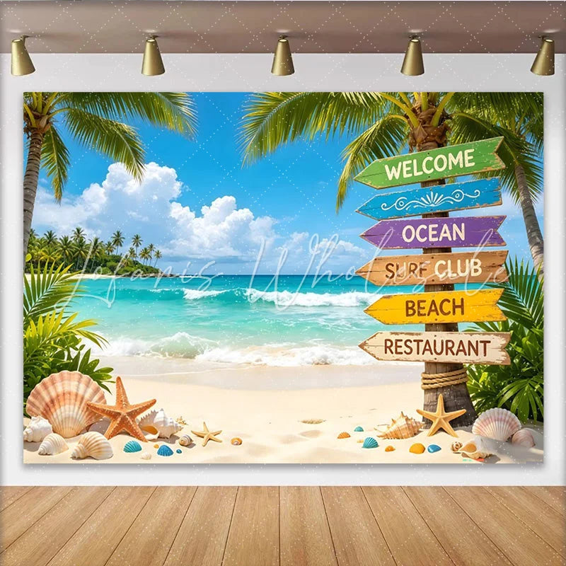 Lofaris Tropical Beach Photography Backdrop with Palm Trees and Ocean Waves Summer Vacation Studio Background for Photoshoot