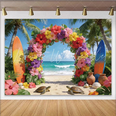Lofaris Tropical Beach Photography Backdrop with Vibrant Floral Arch Beautiful Ocean Background for Summer Party Decor