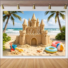 Lofaris Tropical Beach Sandcastle Photography Backdrop with Palm Trees and Ocean Waves Summer Vacation Background for Kids Party Photo Booth