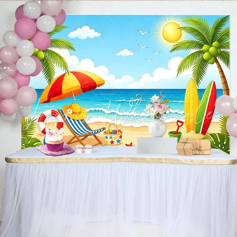 Lofaris Tropical Beach Summer Photography Backdrop Palm Trees and Ocean Sunny Vacation Background for Party Decor