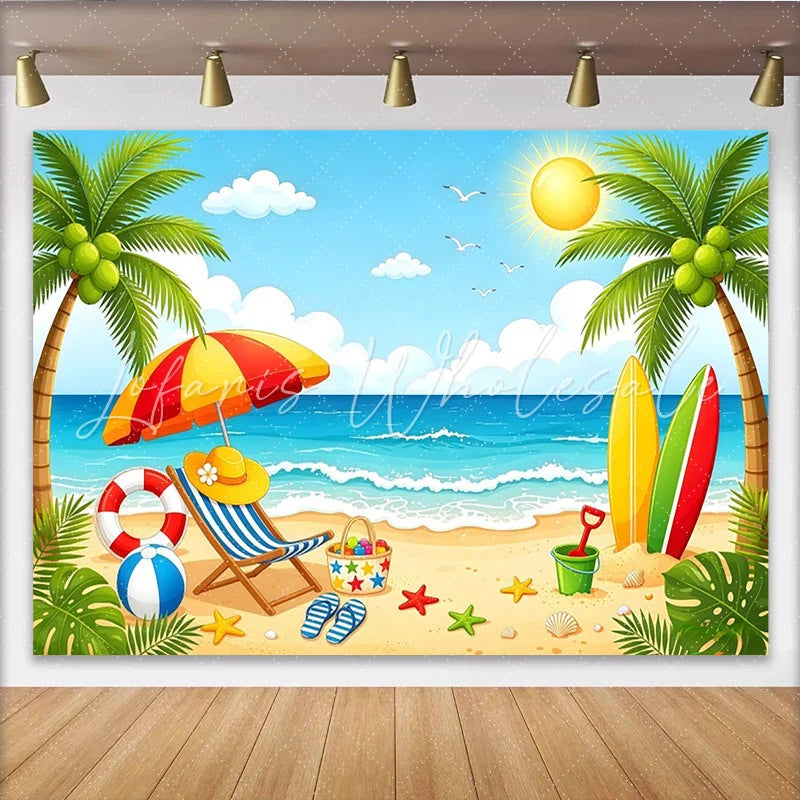 Lofaris Tropical Beach Summer Photography Backdrop Palm Trees and Ocean Sunny Vacation Background for Party Decor