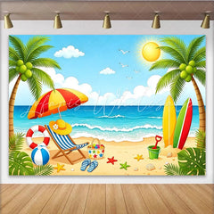 Lofaris Tropical Beach Summer Photography Backdrop Palm Trees and Ocean Sunny Vacation Background for Party Decor