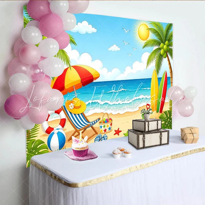 Lofaris Tropical Beach Summer Photography Backdrop Palm Trees and Ocean Sunny Vacation Background for Party Decor