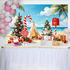 Lofaris Tropical Christmas Backdrop with Palm Trees and Santa Mailbox Beach Holiday Photography Background for Festive Decor