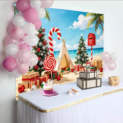 Lofaris Tropical Christmas Backdrop with Palm Trees and Santa Mailbox Beach Holiday Photography Background for Festive Decor