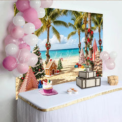 Lofaris Tropical Christmas Beach Backdrop with Palm Trees and Gifts Festive Holiday Background for Winter Vacation Party Decor