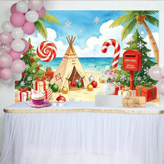 Lofaris Tropical Christmas Beach Backdrop with Palm Trees Santa Mail and Candy Canes Festive Holiday Background for Party Decor