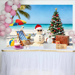 Lofaris Tropical Christmas Beach Backdrop with Sand Snowman and Palm Tree Festive Holiday Background for Summer Party Decor