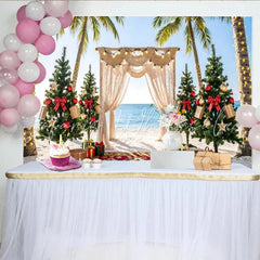 Lofaris Tropical Christmas Photography Backdrop Beach Holiday Decor Featuring Palm Trees Ocean View and Festive Background for Photos