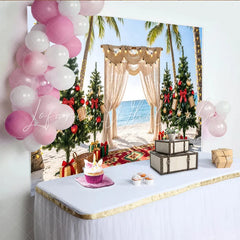 Lofaris Tropical Christmas Photography Backdrop Beach Holiday Decor Featuring Palm Trees Ocean View and Festive Background for Photos