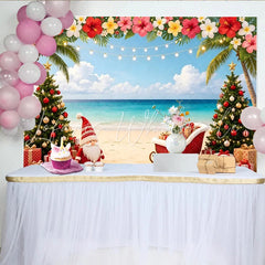 Lofaris Tropical Christmas Photography Backdrop with Beach and Palm Trees Vibrant Holiday Background for Festive Beach Party Decor