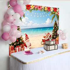 Lofaris Tropical Christmas Photography Backdrop with Beach and Palm Trees Vibrant Holiday Background for Festive Beach Party Decor