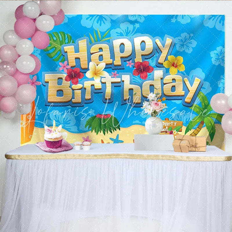 Lofaris Tropical Hawaiian Birthday Backdrop with Palm Tree and Surfboard Vibrant Beach Party Photography Background for Summer Decor