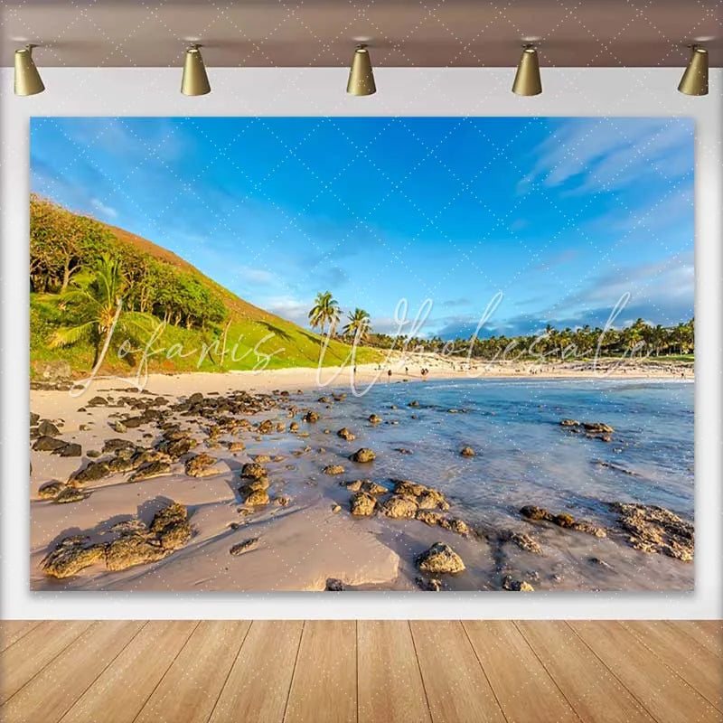 Lofaris Tropical Island Beach Ocean Scenery Backdrop Palm Trees Summer Vacation Landscape Photography Background