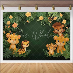 Lofaris Tropical Jungle Baby Animals Backdrop Cute Safari Cub and Foliage Banner for Baby Shower